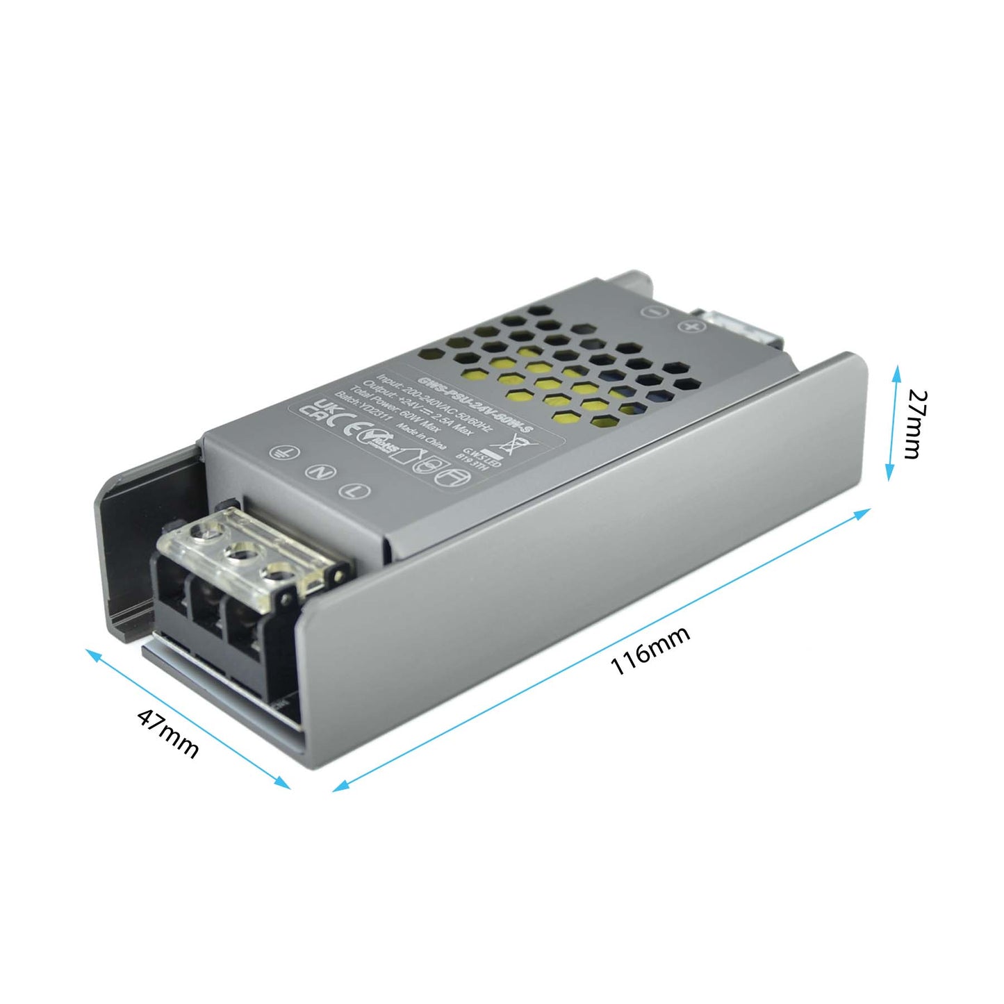 LED Slim Power Supply Transformer DC 24V 60W 2.5A IP20