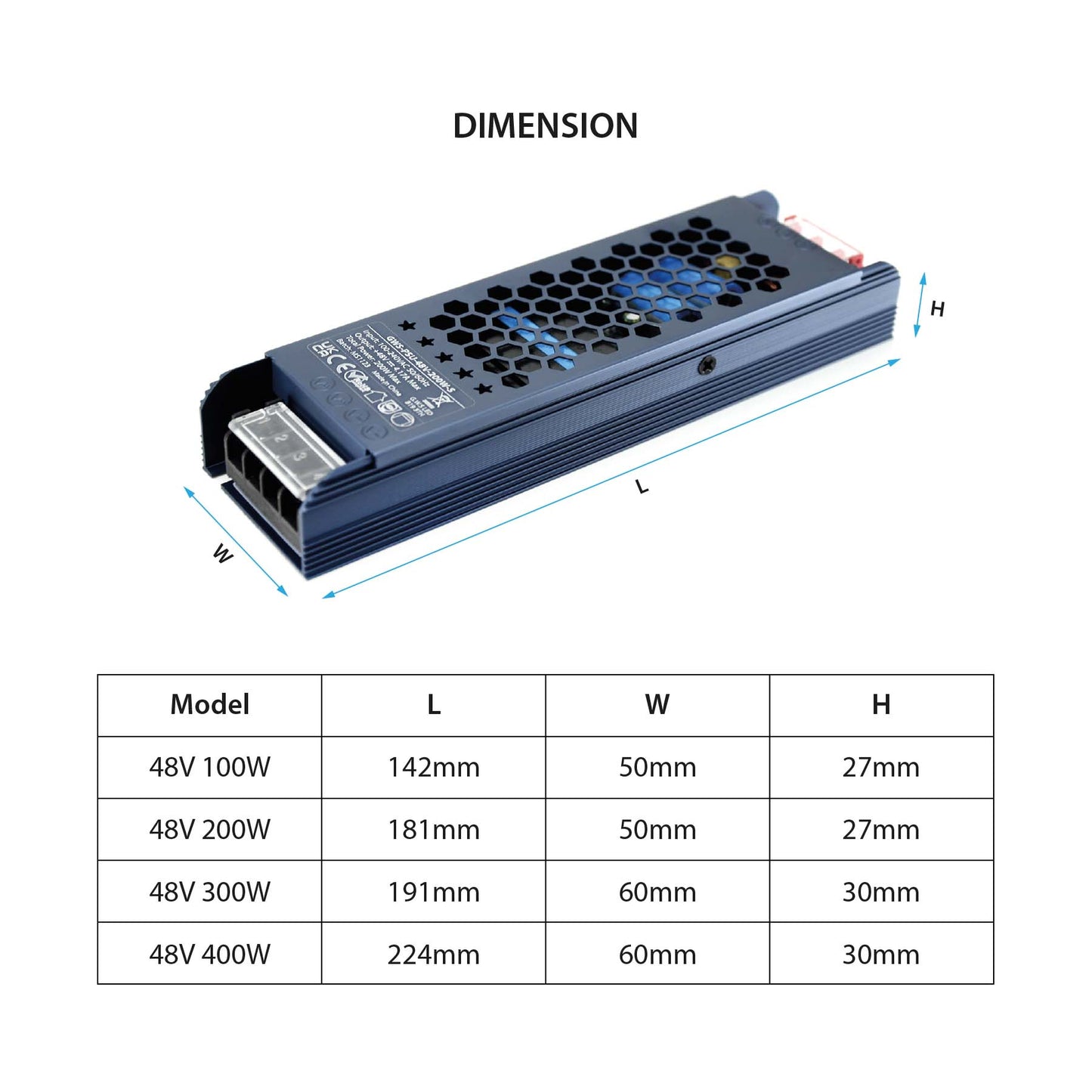 LED Slim Power Supply Transformer DC 12V-48V 60W-400W 2.1A-33A IP20