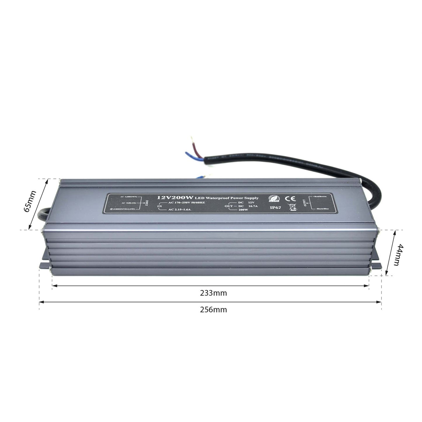 LED Power Supply Transformer DC 12V 200W 16.7A IP67