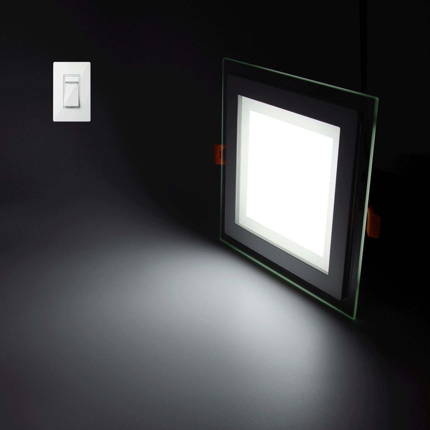 Recessed Square Crystal Glass Edge LED Panel Light Triple Cycles