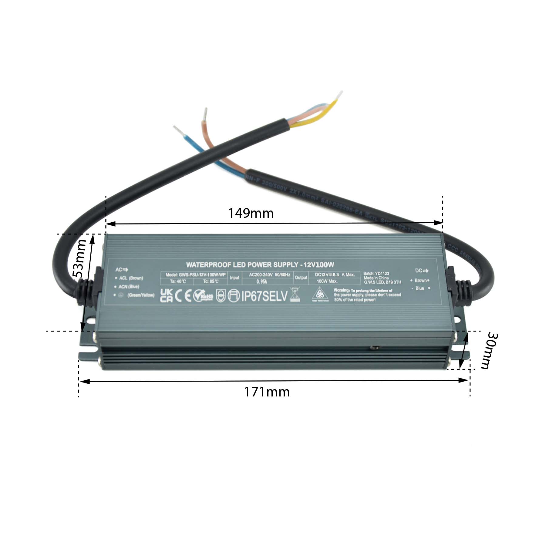  LED Slim Power Supply Transformer DC 12V 100W 8.3A IP67