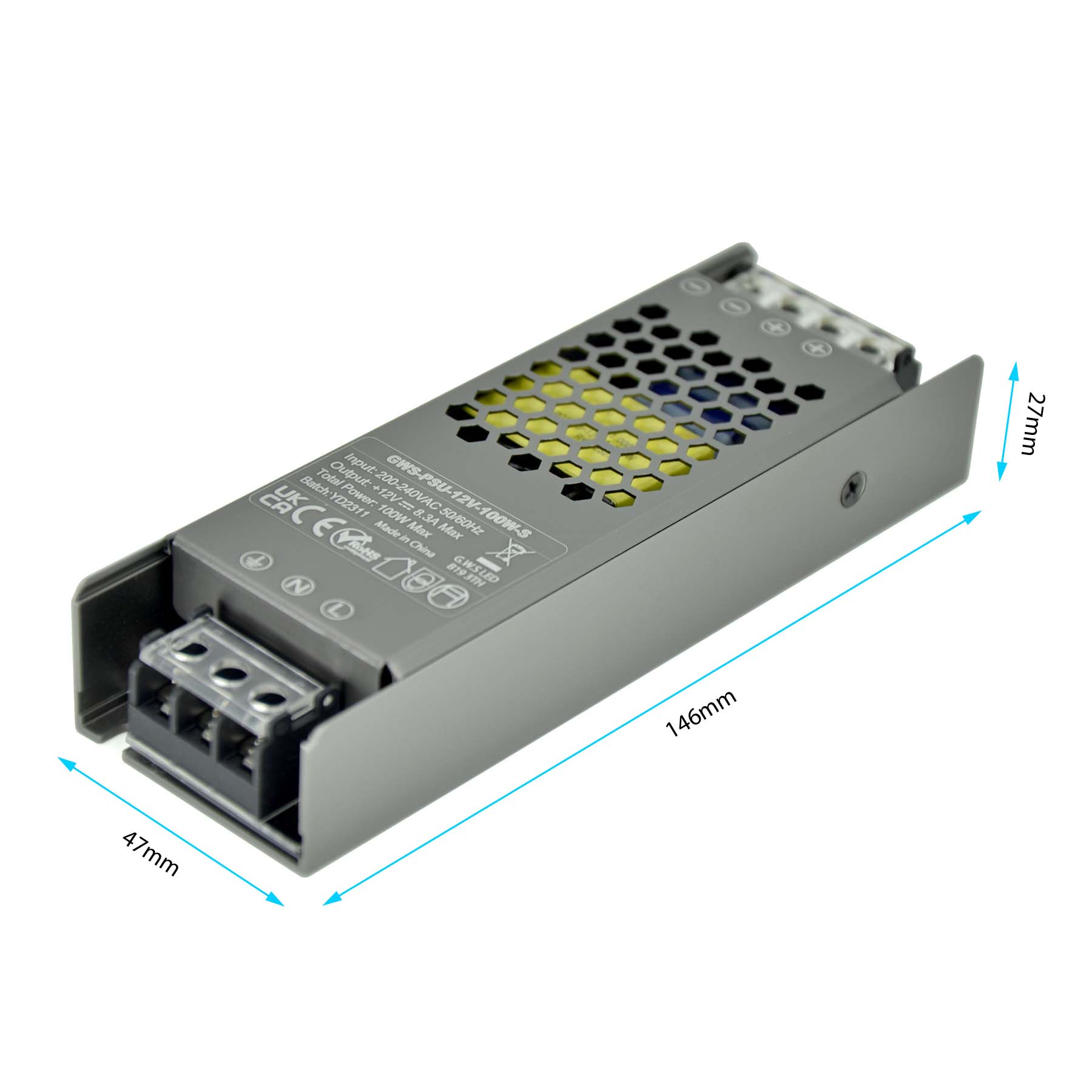  LED Slim Power Supply Transformer DC 12V 100W 8.3A IP20