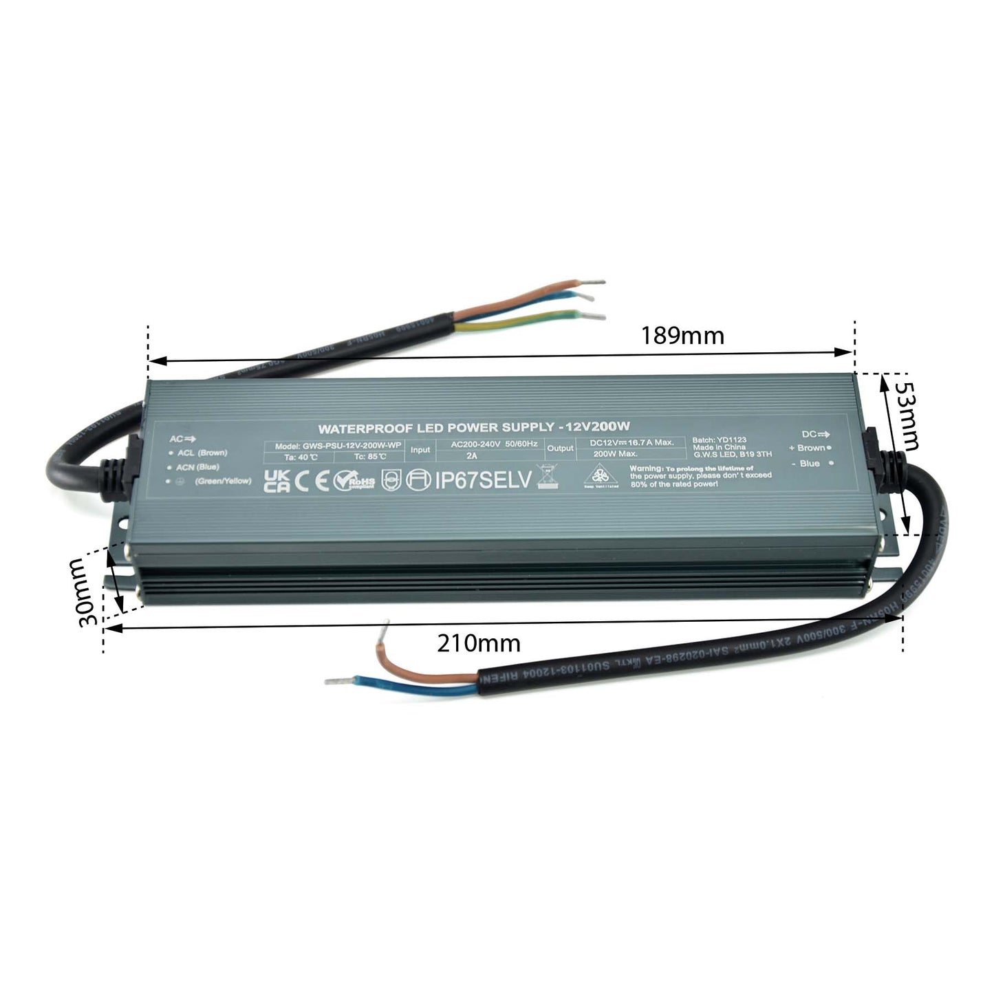  LED Slim Power Supply Transformer DC 12V 200W 16.7A IP67