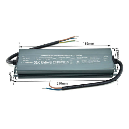  LED Slim Power Supply Transformer DC 12V 200W 16.7A IP67