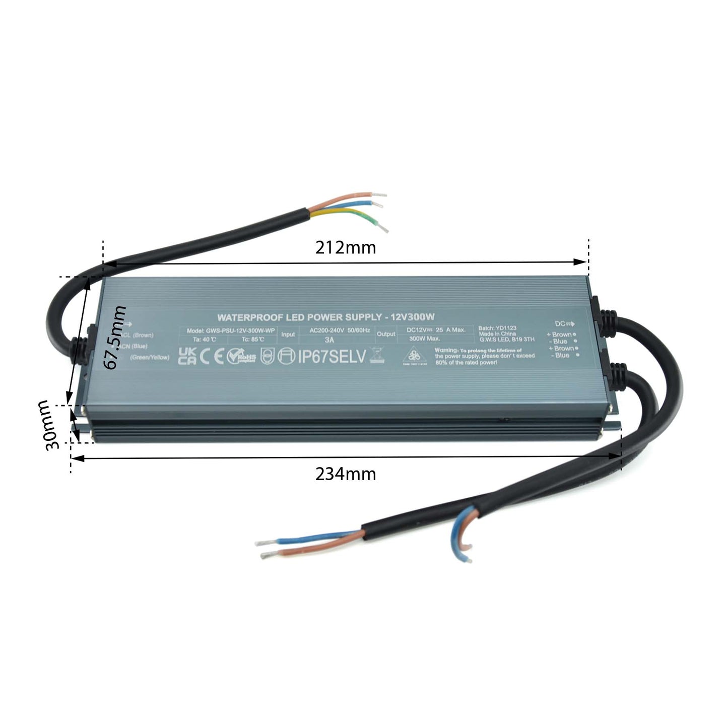  LED Slim Power Supply Transformer DC 12V 300W 25A IP67