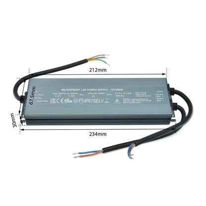  LED Slim Power Supply Transformer DC 12V 300W 25A IP67