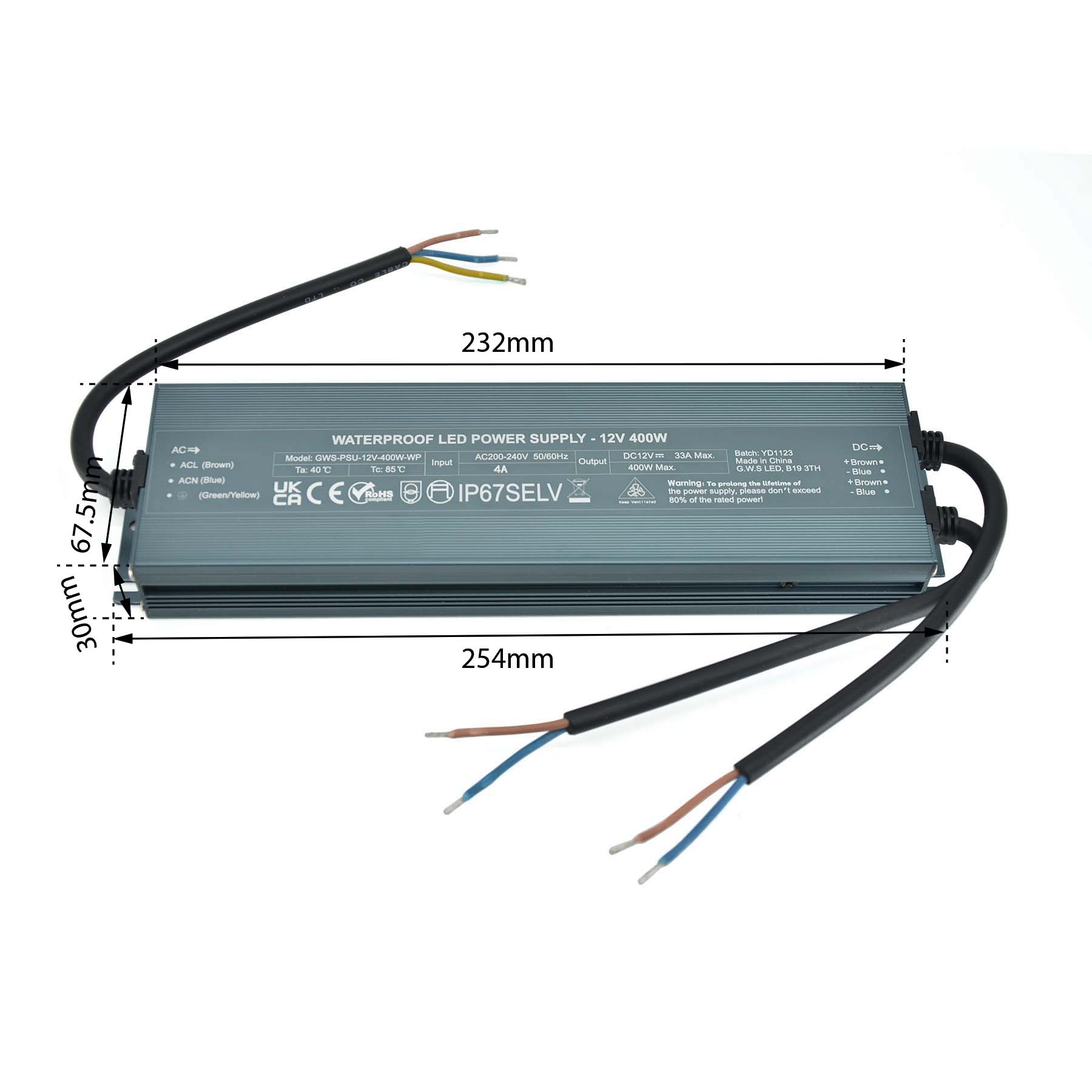  LED Slim Power Supply Transformer DC 12V 400W 33A IP67