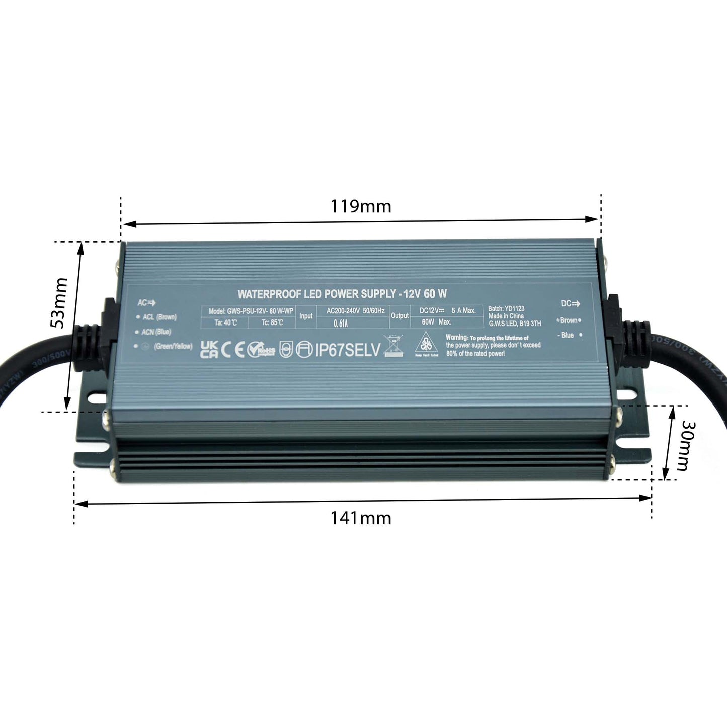  LED Slim Power Supply Transformer DC 12V 60W 5A IP67