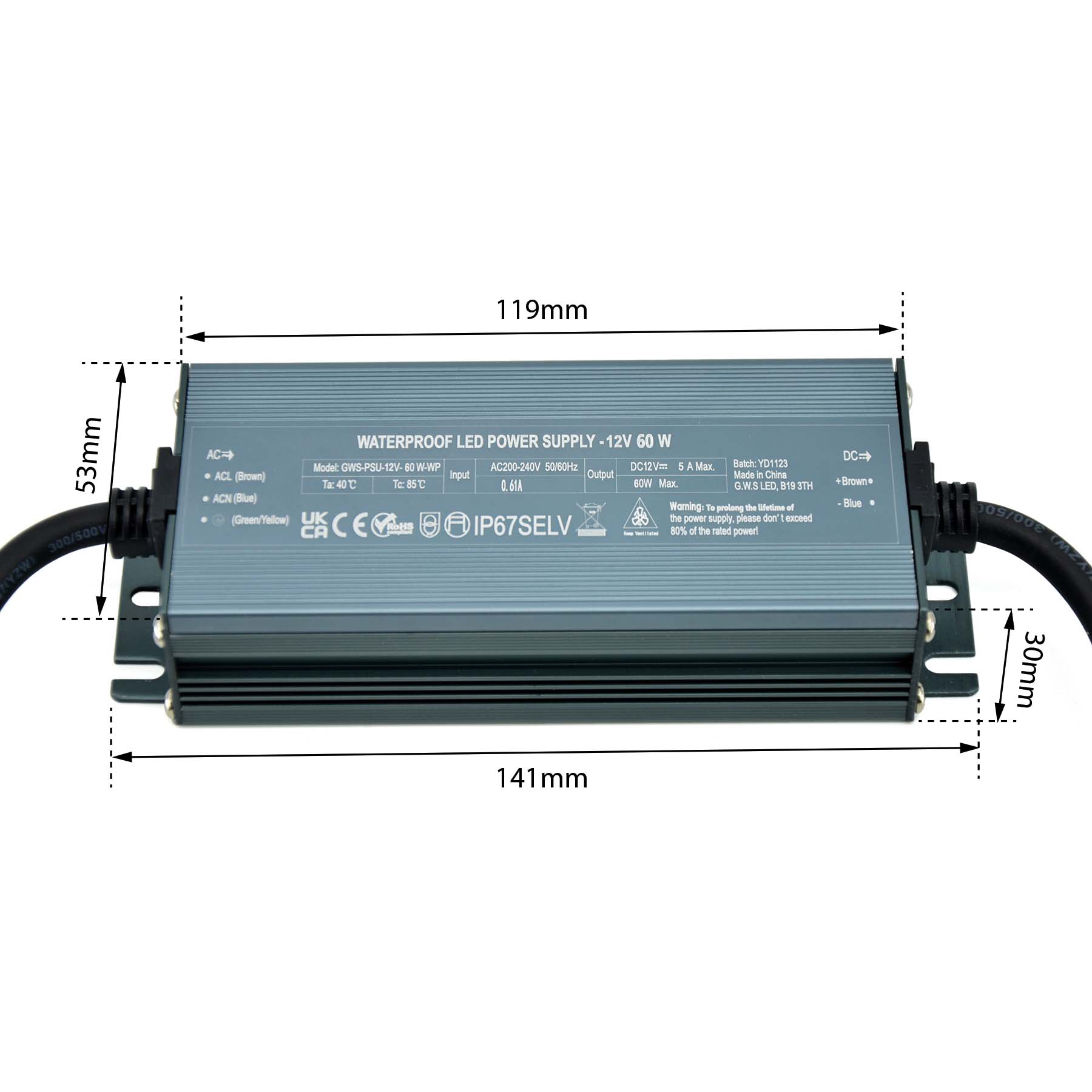  LED Slim Power Supply Transformer DC 12V 60W 5A IP67