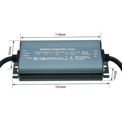  LED Slim Power Supply Transformer DC 12V 60W 5A IP67