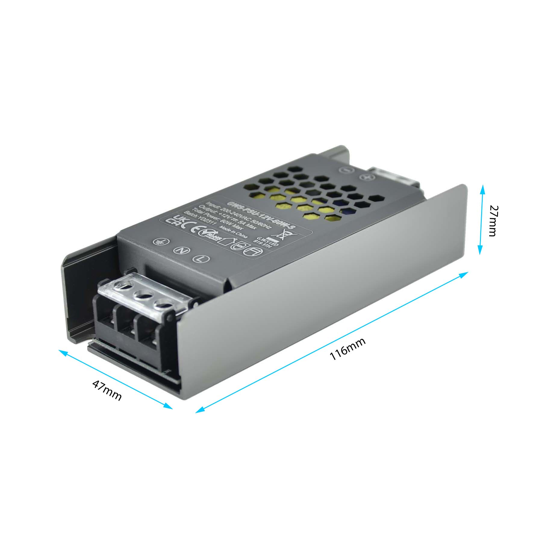  LED Slim Power Supply Transformer DC 12V 60W 5A IP20