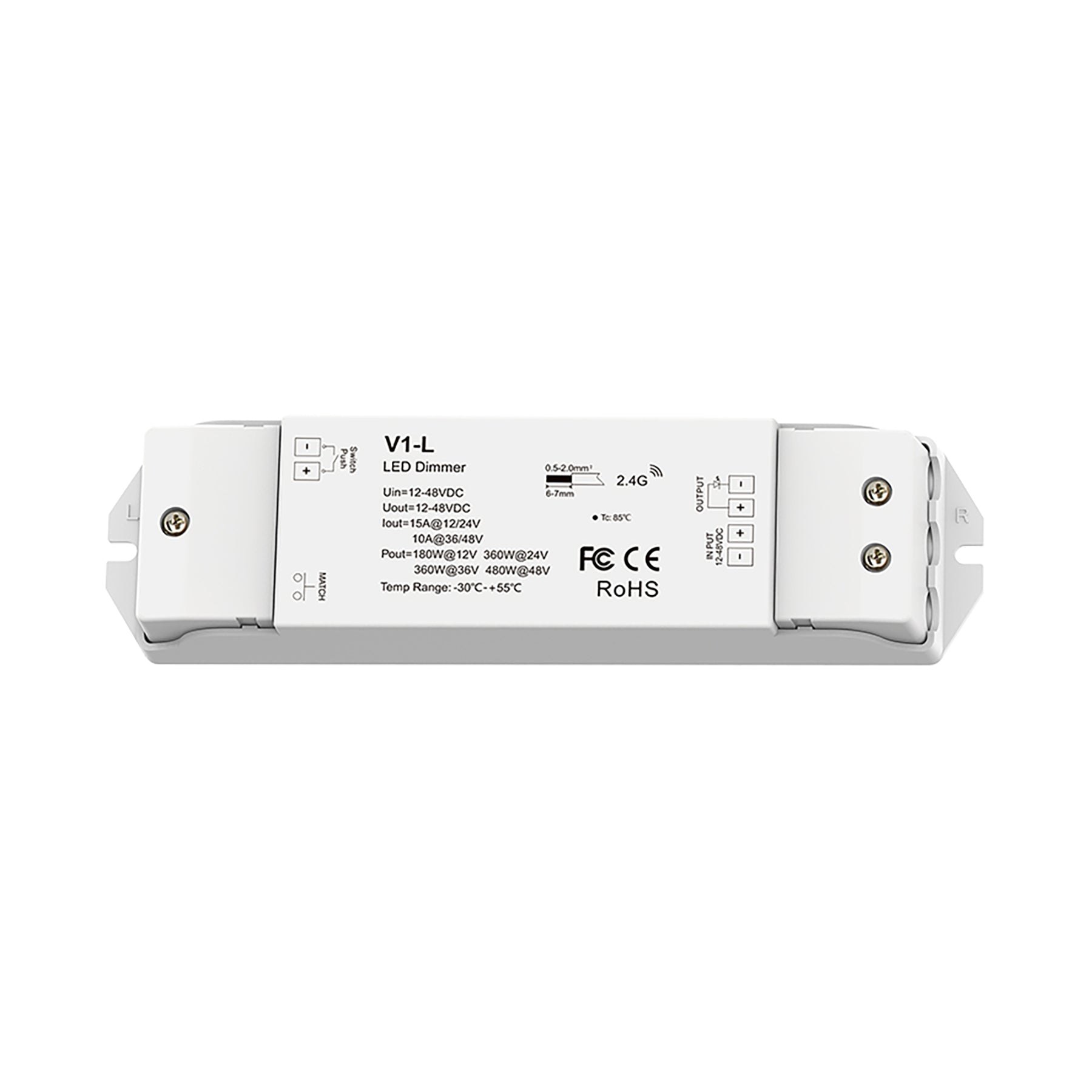  LED 12-48V DC Dimming Controller 1CH*15A 2.4GHz RF V1-L