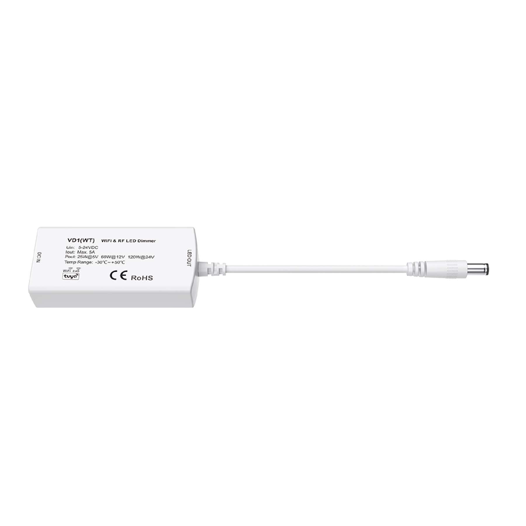  LED 5-24V DC Dimming Wifi Controller Tuya APP 1CH*5A 2.4GHz RF VD1(WT)