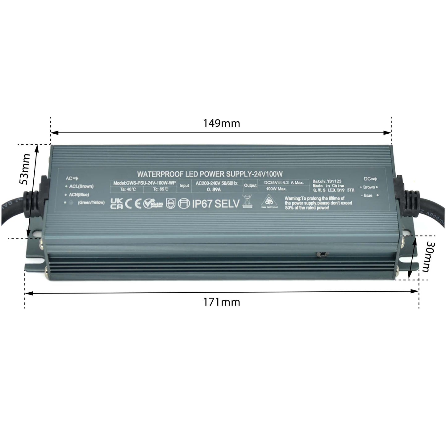  LED Slim Power Supply Transformer DC 24V 100W 4.2A IP67