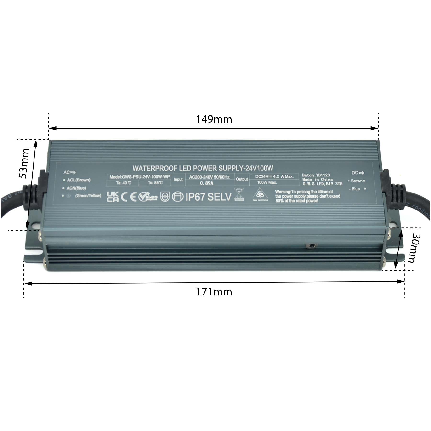  LED Slim Power Supply Transformer DC 24V 100W 4.2A IP67