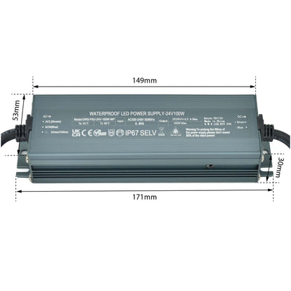 LED Slim Power Supply Transformer DC 24V 100W 4.2A IP67