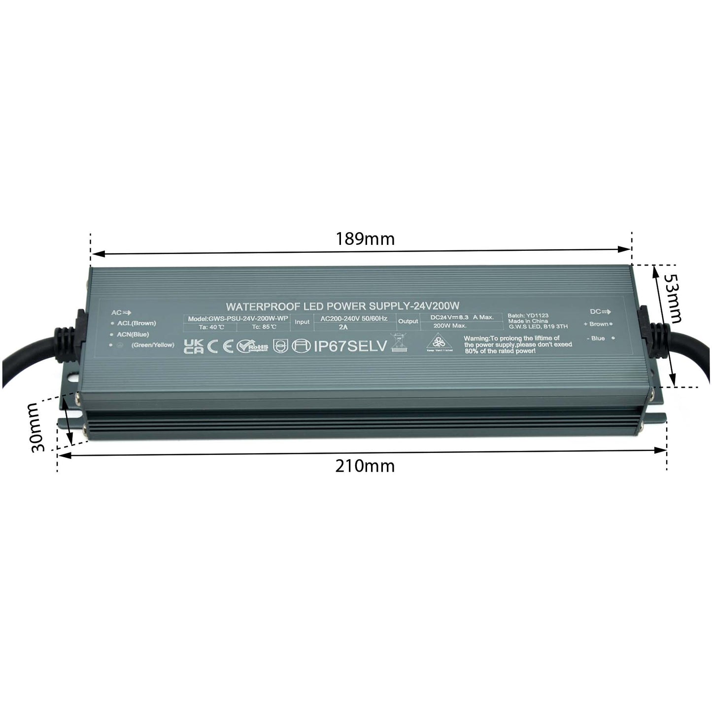 LED Slim Power Supply Transformer DC 24V 200W 8.4A IP67