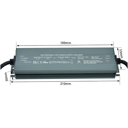  LED Slim Power Supply Transformer DC 24V 200W 8.4A IP67