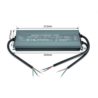  LED Slim Power Supply Transformer DC 24V 300W 12.5A IP67