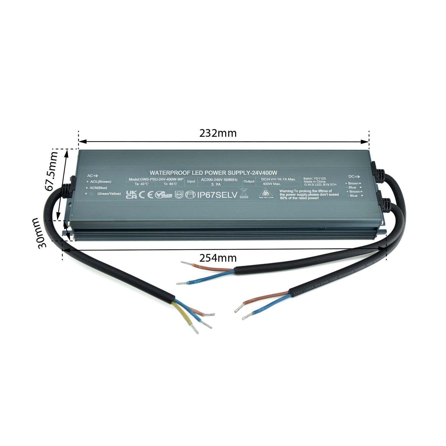  LED Slim Power Supply Transformer DC 24V 400W 16.7A IP67