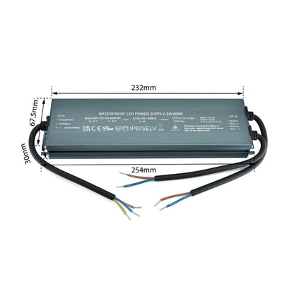  LED Slim Power Supply Transformer DC 24V 400W 16.7A IP67
