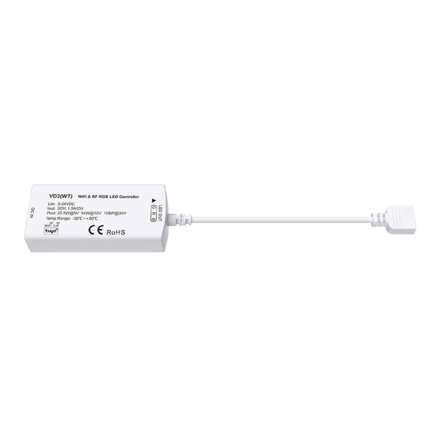  LED 5-24V DC RGB Wifi Controller Tuya APP 3CH*1.5A 2.4GHz RF VD3(WT)