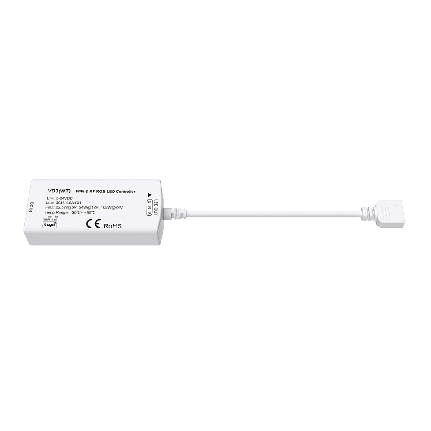  LED 5-24V DC RGB Wifi Controller Tuya APP 3CH*1.5A 2.4GHz RF VD3(WT)