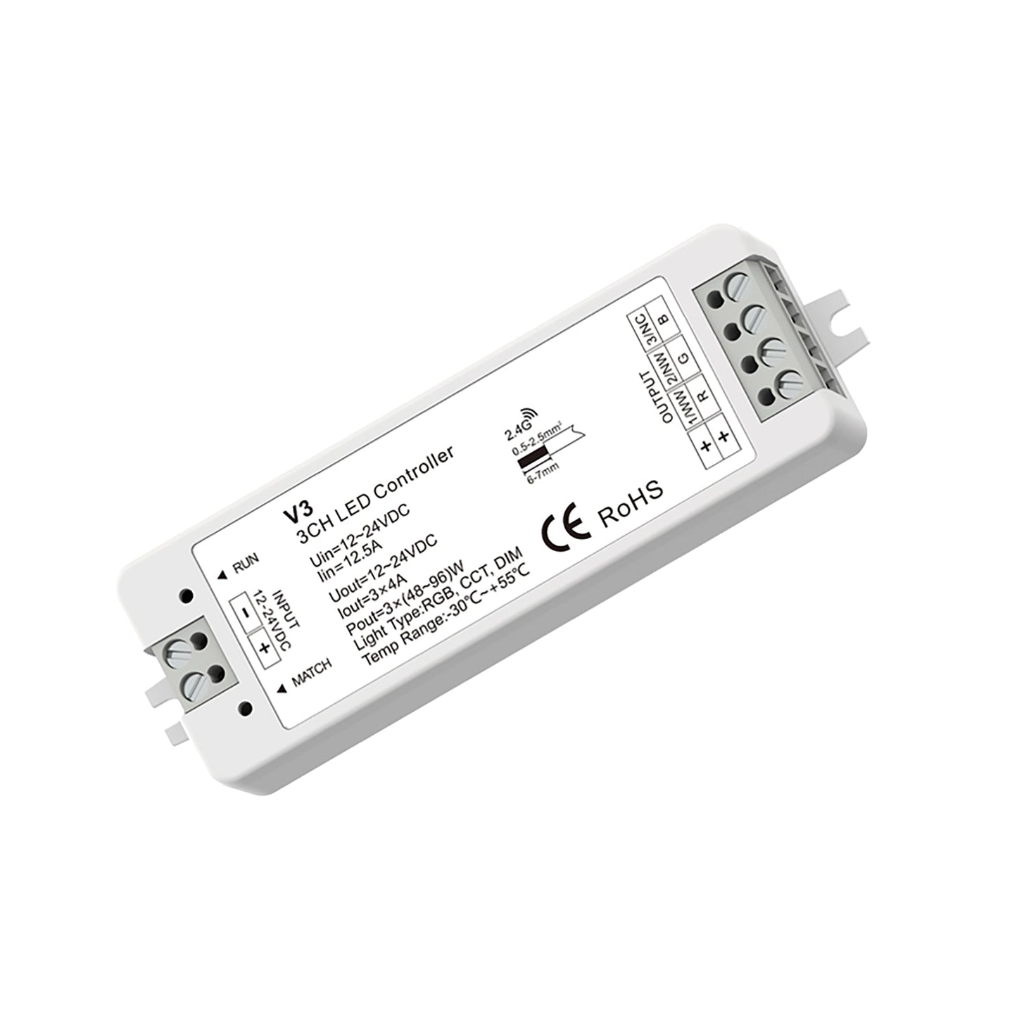  LED 12-24V DC Dimming/CCT/RGB Controller 3CH*4A 2.4GHz RF V3
