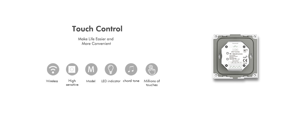  LED 12-24V DC RGB Controller Touch Panel 3CH*4A 2.4GHz RF T3-1