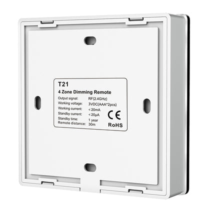  4 Zone Dimming Touch Panel Remote Control 2.4GHz RF 2*AAA Battery T21