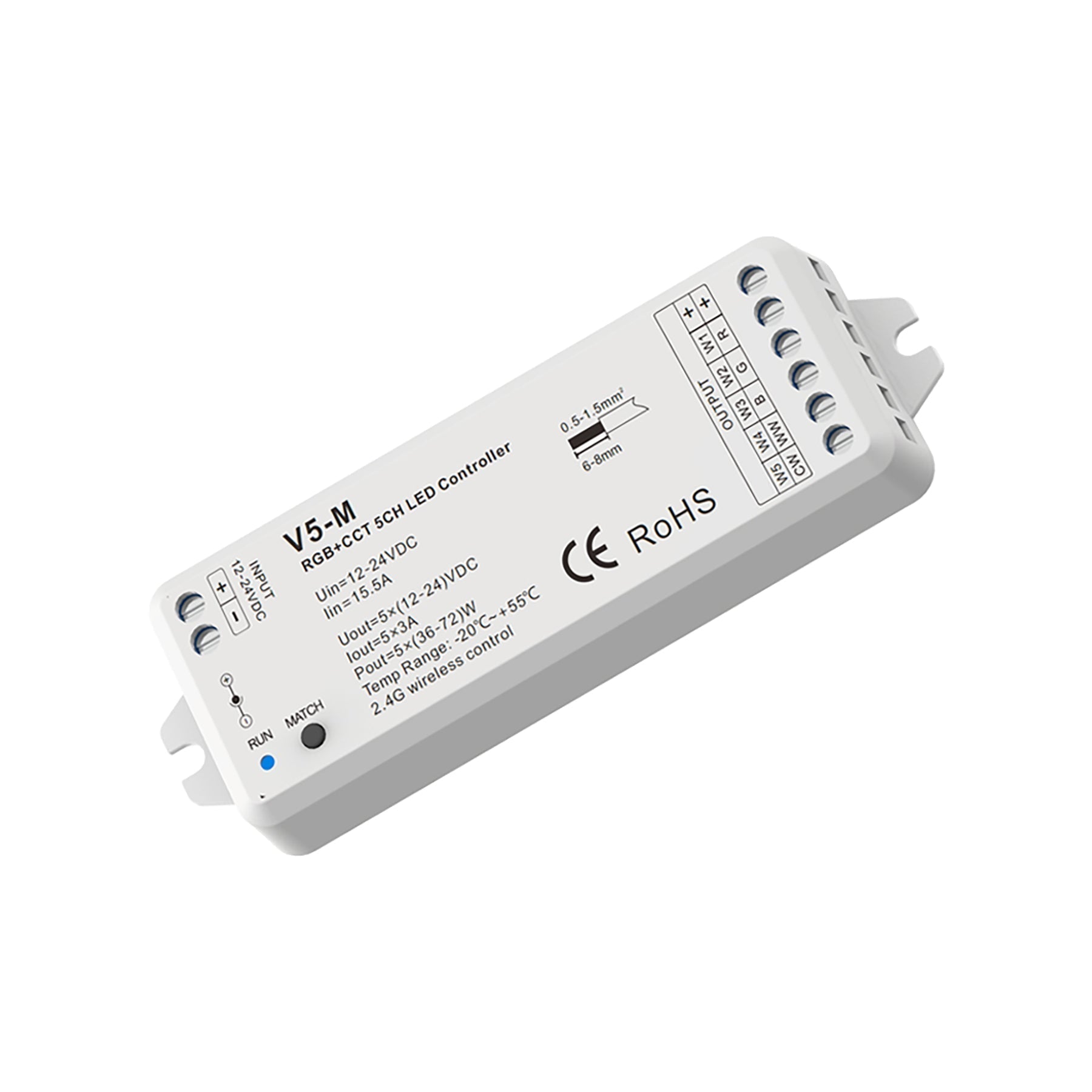  LED 12-24V DC RGB+CCT Controller 5CH*3A 2.4GHz RF V5-M