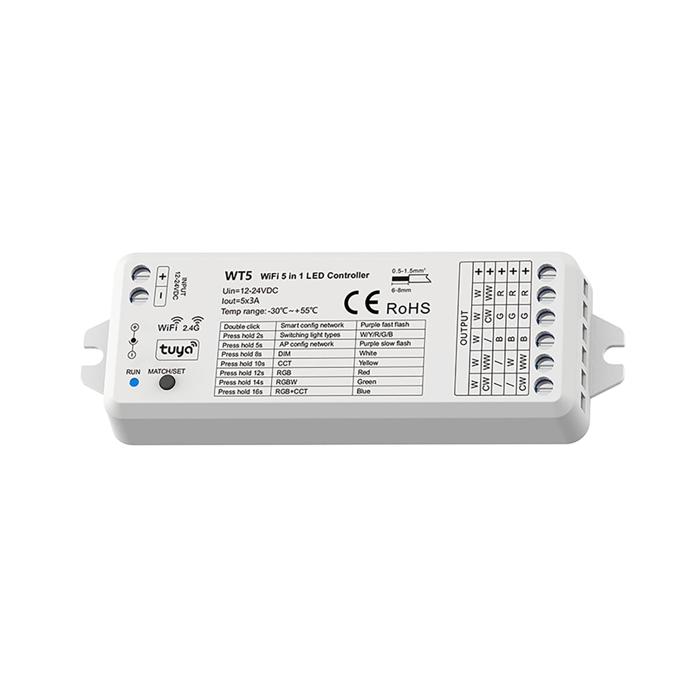  LED 12-24V DC 5 In 1 Wifi Controller Tuya APP 5CH*3A 2.4GHz RF WT5