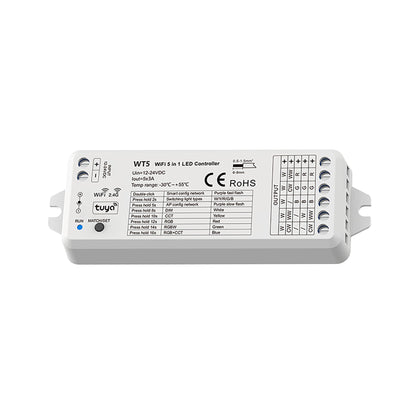  LED 12-24V DC 5 In 1 Wifi Controller Tuya APP 5CH*3A 2.4GHz RF WT5