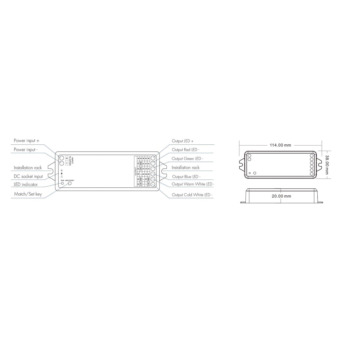  LED 12-24V DC 5 In 1 Wifi Controller Tuya APP 5CH*3A 2.4GHz RF WT5