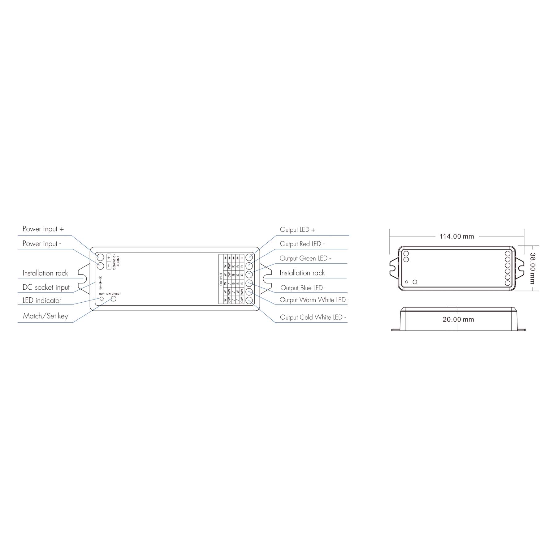 LED 12-24V DC 5 In 1 Wifi Controller Tuya APP 5CH*3A 2.4GHz RF WT5