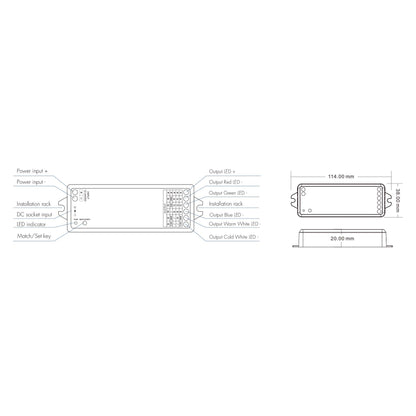  LED 12-24V DC 5 In 1 Wifi Controller Tuya APP 5CH*3A 2.4GHz RF WT5