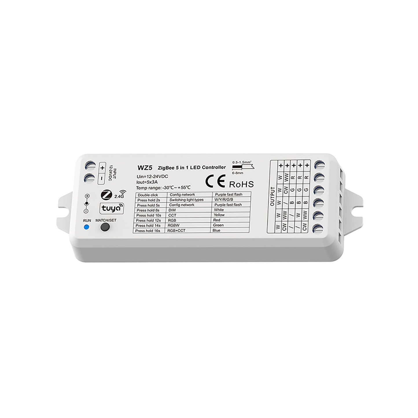  LED 12-24V DC 5 In 1 Zigbee Controller Tuya APP 5CH*3A 2.4GHz RF WZ5