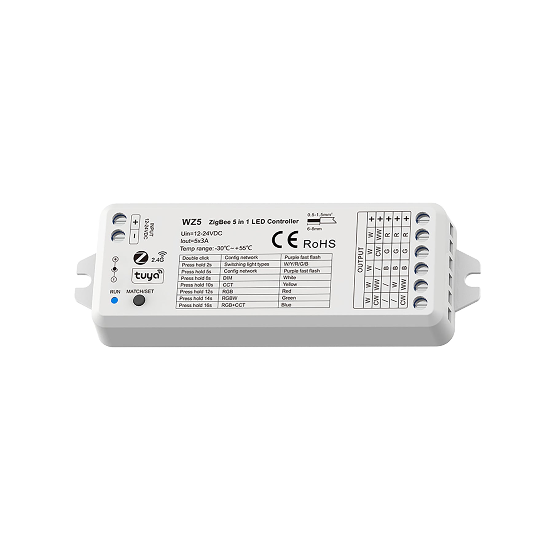  LED 12-24V DC 5 In 1 Zigbee Controller Tuya APP 5CH*3A 2.4GHz RF WZ5