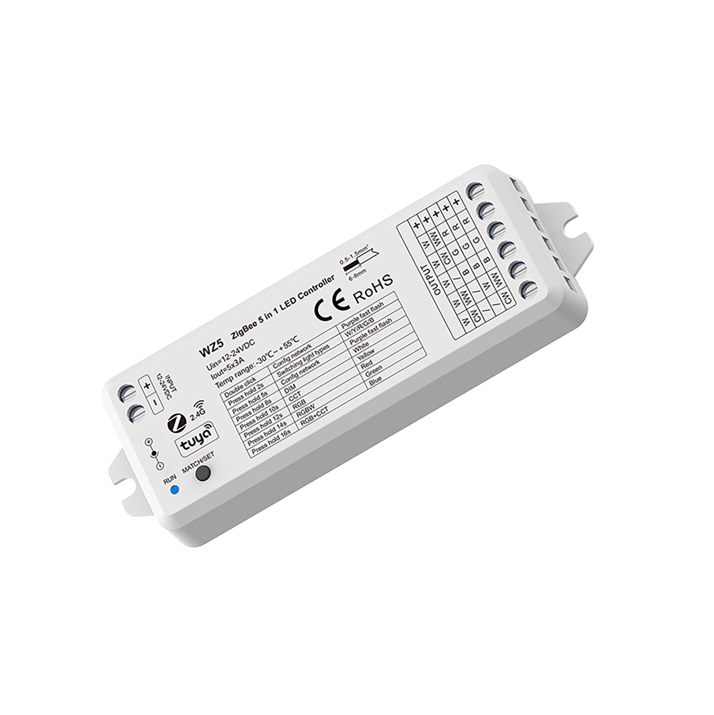  LED 12-24V DC 5 In 1 Zigbee Controller Tuya APP 5CH*3A 2.4GHz RF WZ5