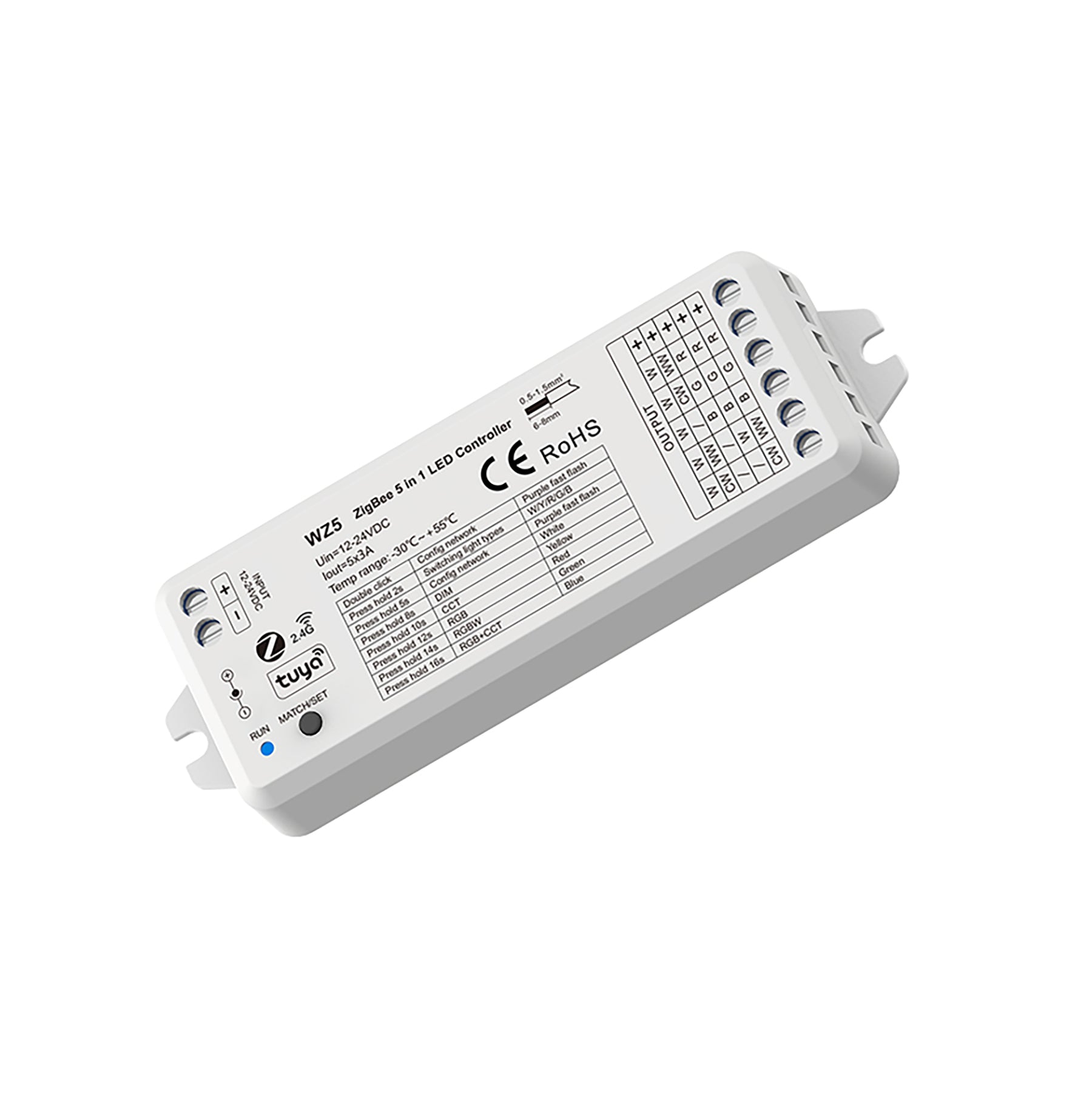  LED 12-24V DC 5 In 1 Zigbee Controller Tuya APP 5CH*3A 2.4GHz RF WZ5