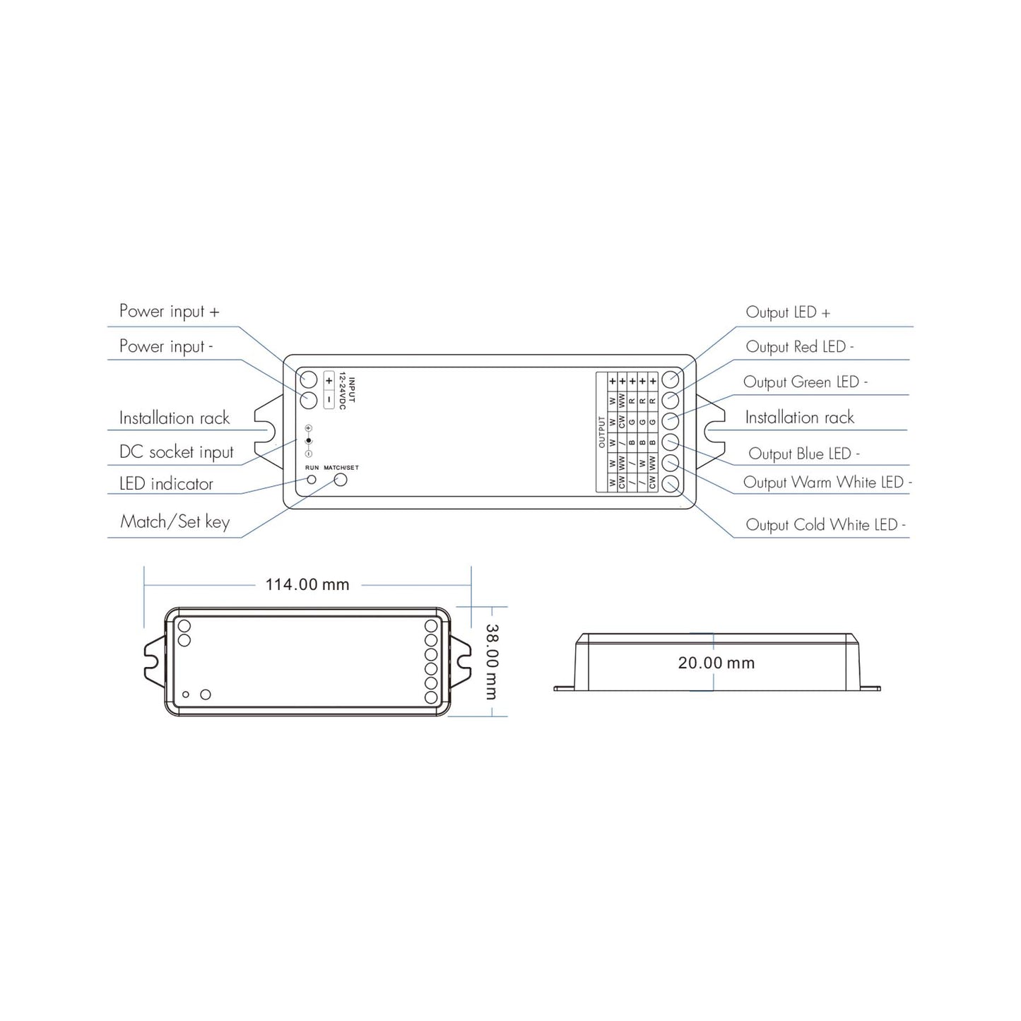  LED 12-24V DC 5 In 1 Zigbee Controller Tuya APP 5CH*3A 2.4GHz RF WZ5