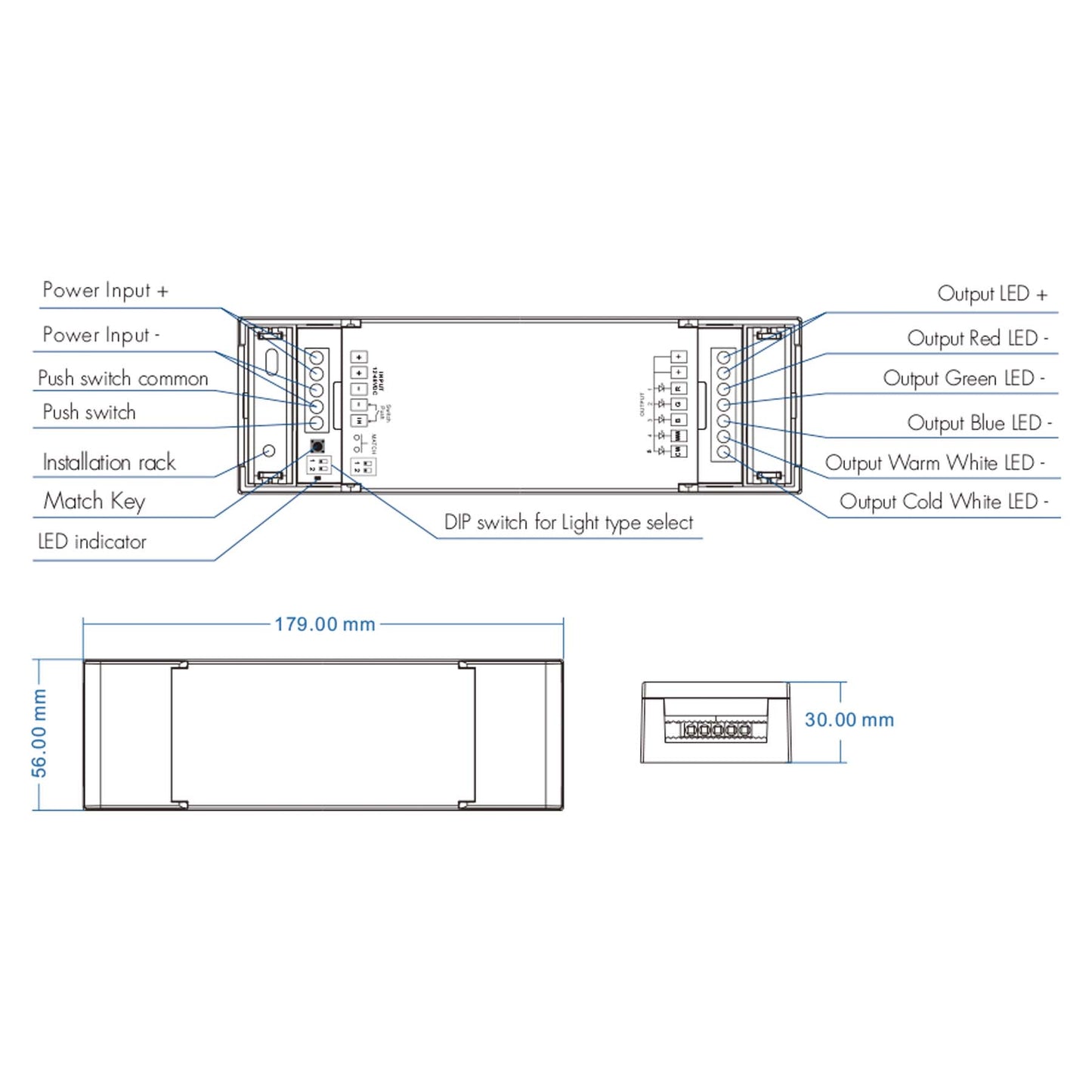  LED 12-48V DC 5 In 1 Wifi Controller Tuya APP 5CH*6A 2.4GHz RF V5-L(WT)
