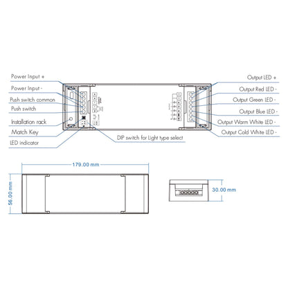  LED 12-48V DC 5 In 1 Wifi Controller Tuya APP 5CH*6A 2.4GHz RF V5-L(WT)