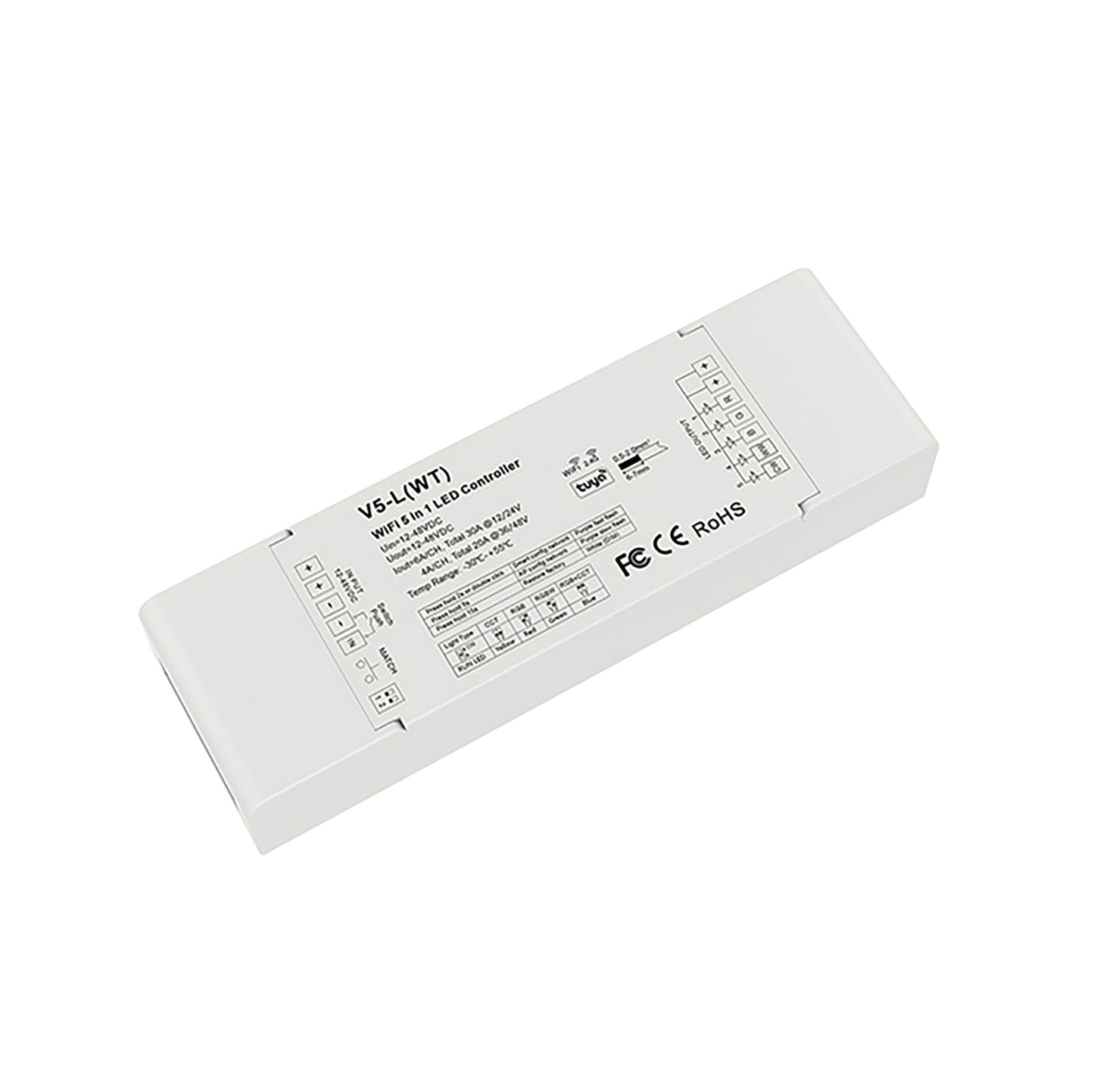  LED 12-48V DC 5 In 1 Wifi Controller Tuya APP 5CH*6A 2.4GHz RF V5-L(WT)