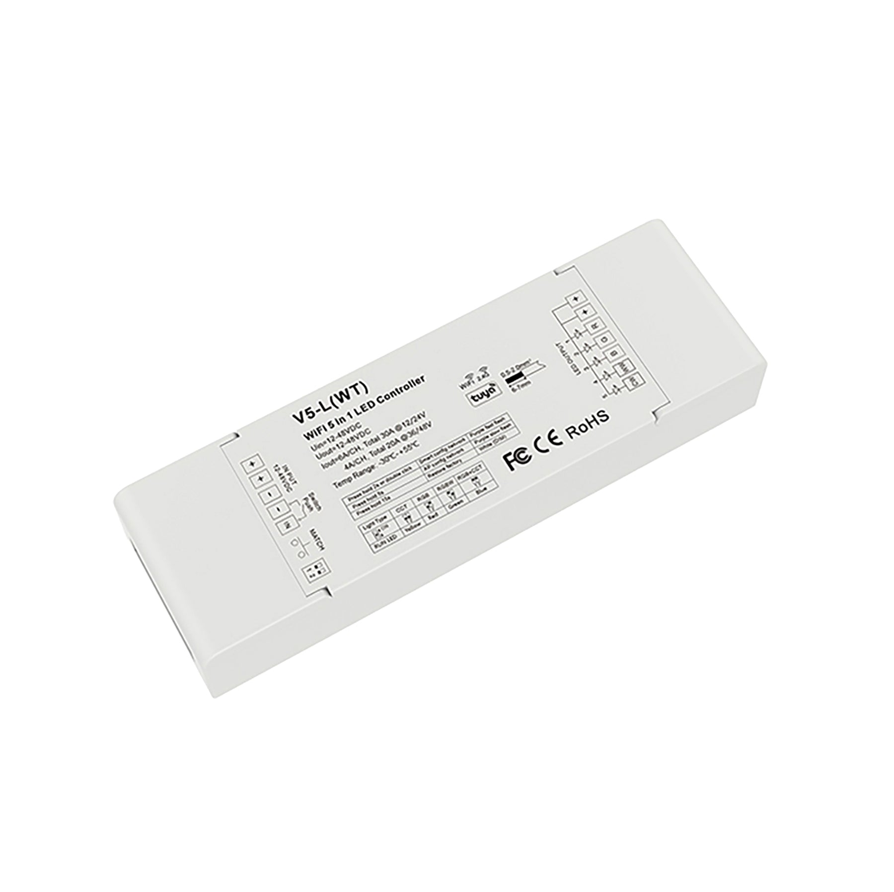  LED 12-48V DC 5 In 1 Wifi Controller Tuya APP 5CH*6A 2.4GHz RF V5-L(WT)