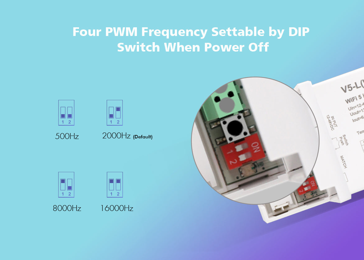  LED 12-48V DC 5 In 1 Wifi Controller Tuya APP 5CH*6A 2.4GHz RF V5-L(WT)