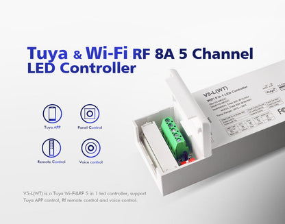  LED 12-48V DC 5 In 1 Wifi Controller Tuya APP 5CH*6A 2.4GHz RF V5-L(WT)