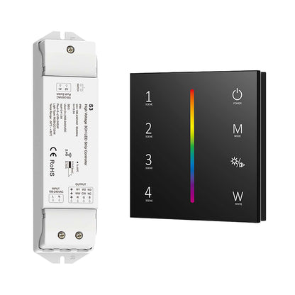  LED 100-240V AC Dimming/CCT/RGB Controller S3 + 4 Zone Panel Remote Control 100-240V AC Input T14-1