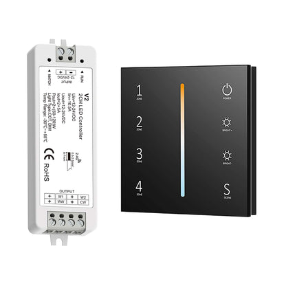  LED 12-24V DC Dimming/CCT Controller V2 + 4 Zone Panel Remote Control 100-240V AC Input T12-1