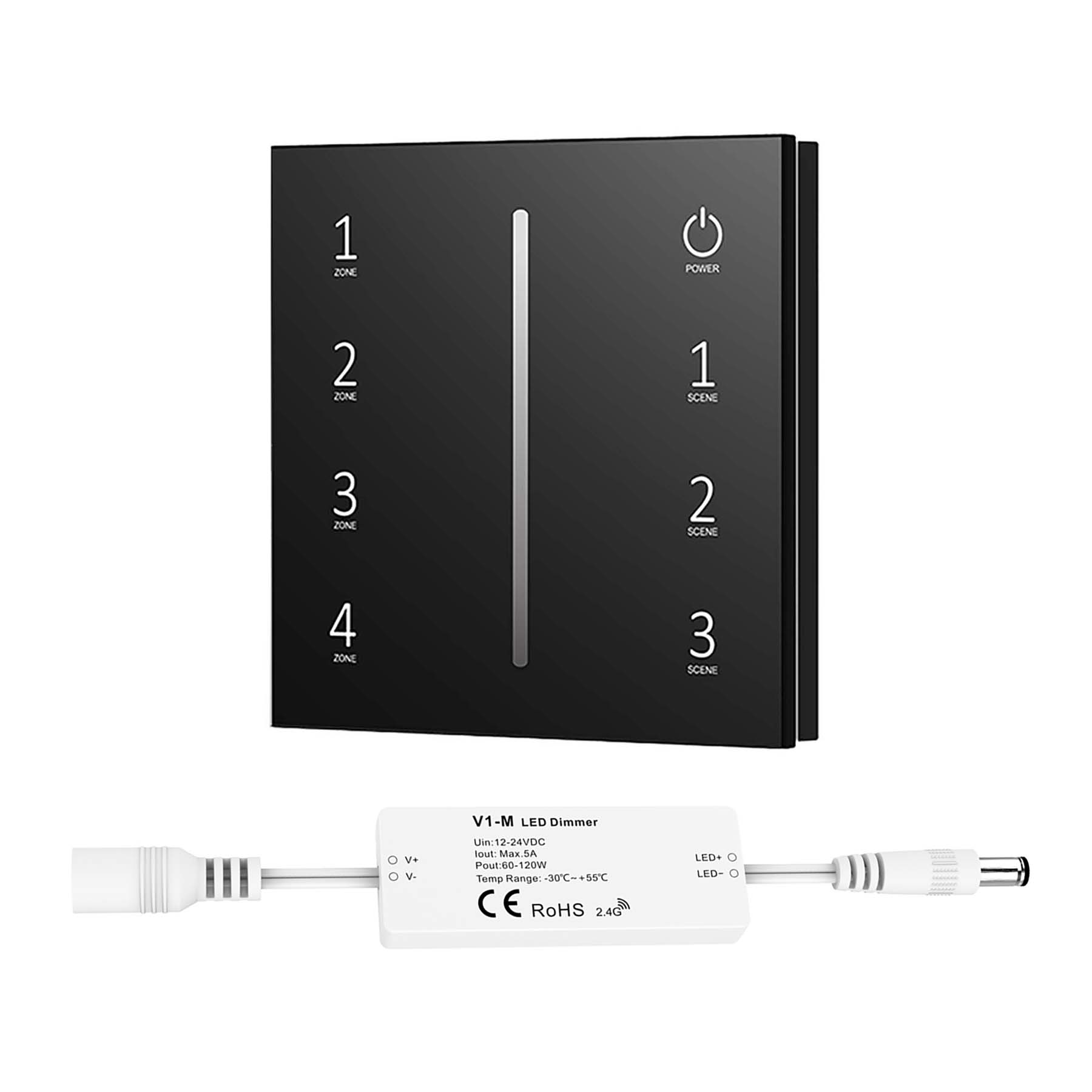  LED 12-24V DC Dimming Controller V1-M(D) + 4 Zone Panel Remote Control 100-240V AC Input T11-1